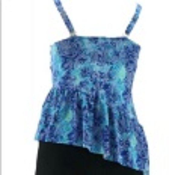 New $90 2Pc Fit 4 U High Neck Diagonal Ruffle Tankini&Short - Picture 3 of 9